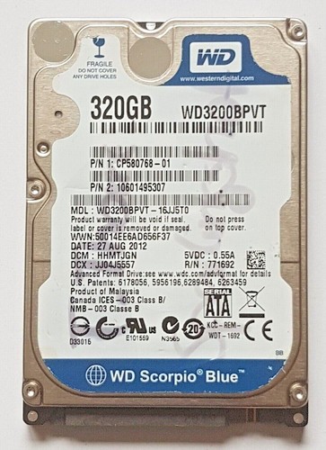 320 GB SATA Western Digital WD3200BPVT-16JJ5T0 5400rpm 8MB HDD 2,5" Festplatte