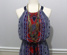 Nine West Halter Neck Maxi Dress sz 4 Navy Blue Red Georgette