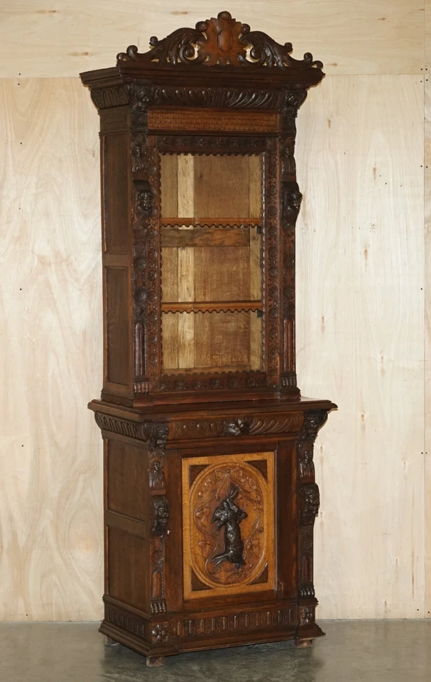 PAR DE LIBRERÍAS ANTIGUAS VICTORIANAS 1880 CONTINENTALES RENACIMIENTO GÓTICO JACOBEO Foto 2 de 4