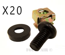 20 Pack Lot - M6 Rack Mount Cage Nuts, Screws, & Washers - Square Clips Server