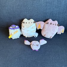 Bundle of Halloween Gund Pusheen cat purple bat and Mummy Cat and Witch Plushes