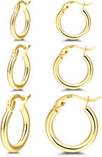 14K Gold Plated Hoop Earrings for Women, 4 Pairs Sterling Silver Post Small Hoop