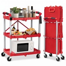 3-Tier Collapsible Utility Cart Portable Collapsible Rolling Service Cart