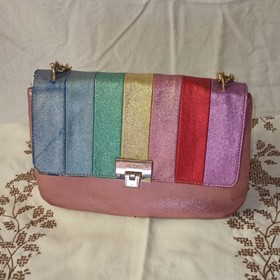 ALDO Metallic Pink Rainbow Colorblock Shoulder Bag Gold Chain Strap Clasp