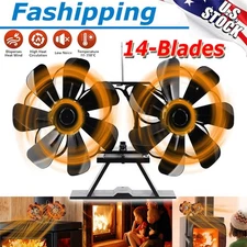 2 Head 14 Blades Fireplace Fan Heat Powered Stove Fans For Wood Burning Stove US