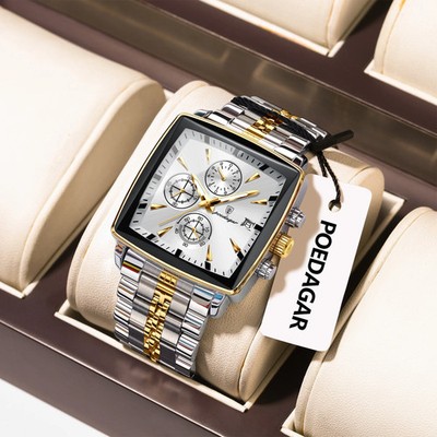 Luxus Herrenuhr Edelstahl Wasserdicht Chronograph Leucht Datum Business Quarz  