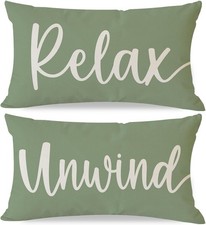 Decorative Throw Pillow Covers 12x20 Inch Set of 2 Relax Unwind Sage Green