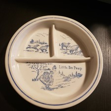 Little Bo Peep divided child's Plate Blue 1940 's Milk Glass
