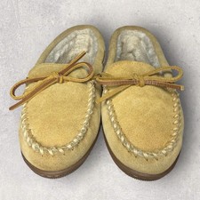 Minnetonka Light Tan Leather Lace Classic Fur Lined Moccasin Size 8