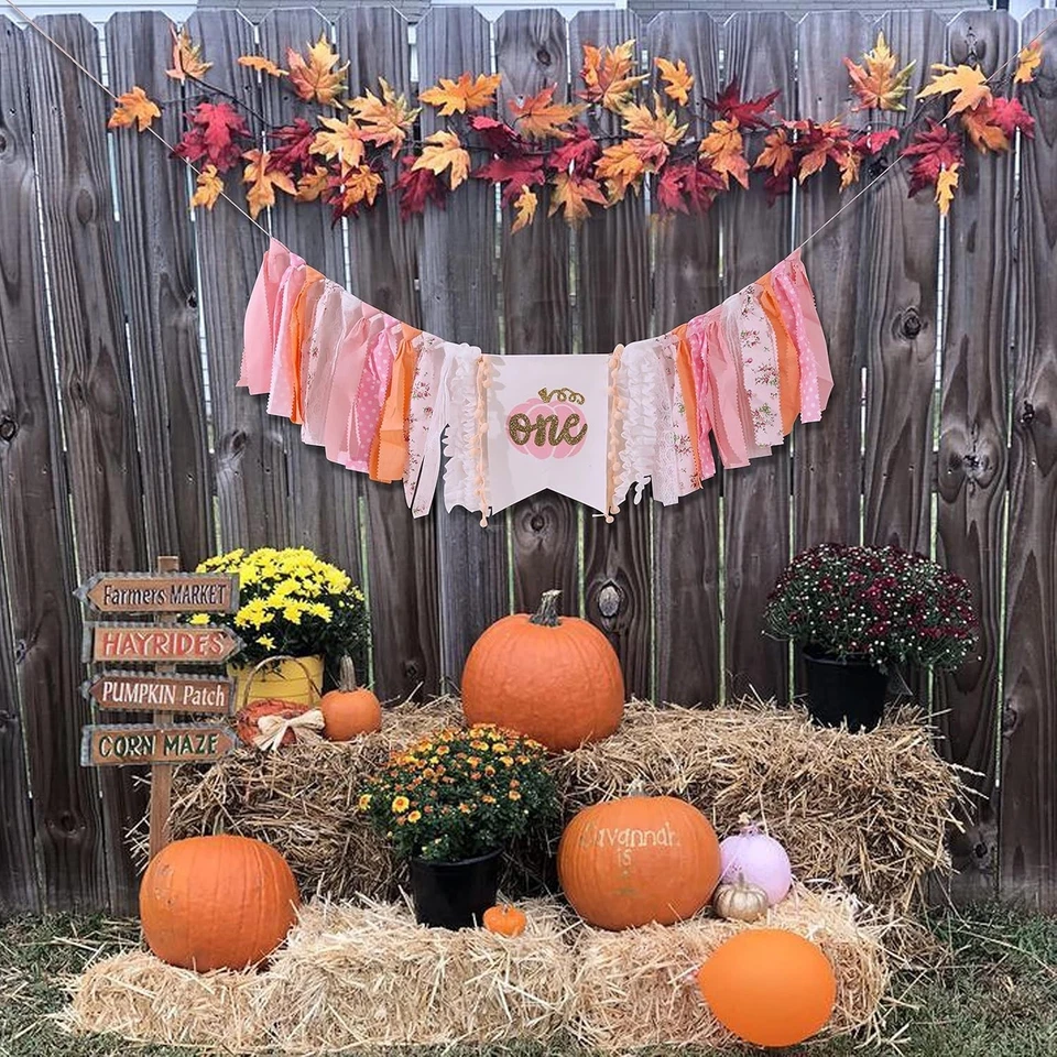 Banner Silla Alta Pequeña Calabaza - Decoración Otoño 1er Cumpleaños para Niñas, Nuestro Foto 3 de 3