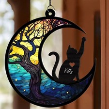 Acrylic Cat Moon Window Hanging Personalized Pet Name Gift Memorial Decor