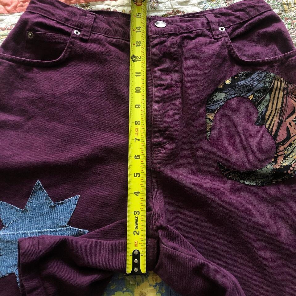 Unique celestial sun moon patchwork denim shorts … - image 6