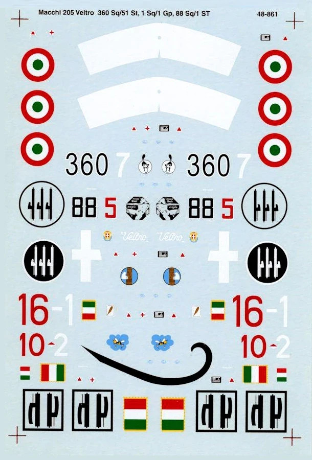 1/48 SuperScale Macchi 205 Veltro Decals  360 Sq/51 St, 1 Sq/1 Gp, 88 Sq/1 ST