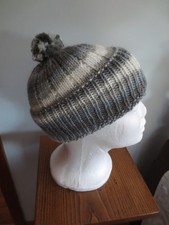 NEW Handmade SOFT ACRYLIC GREY  WHITE MIX Child/Toddler KNIT CAP - One Size