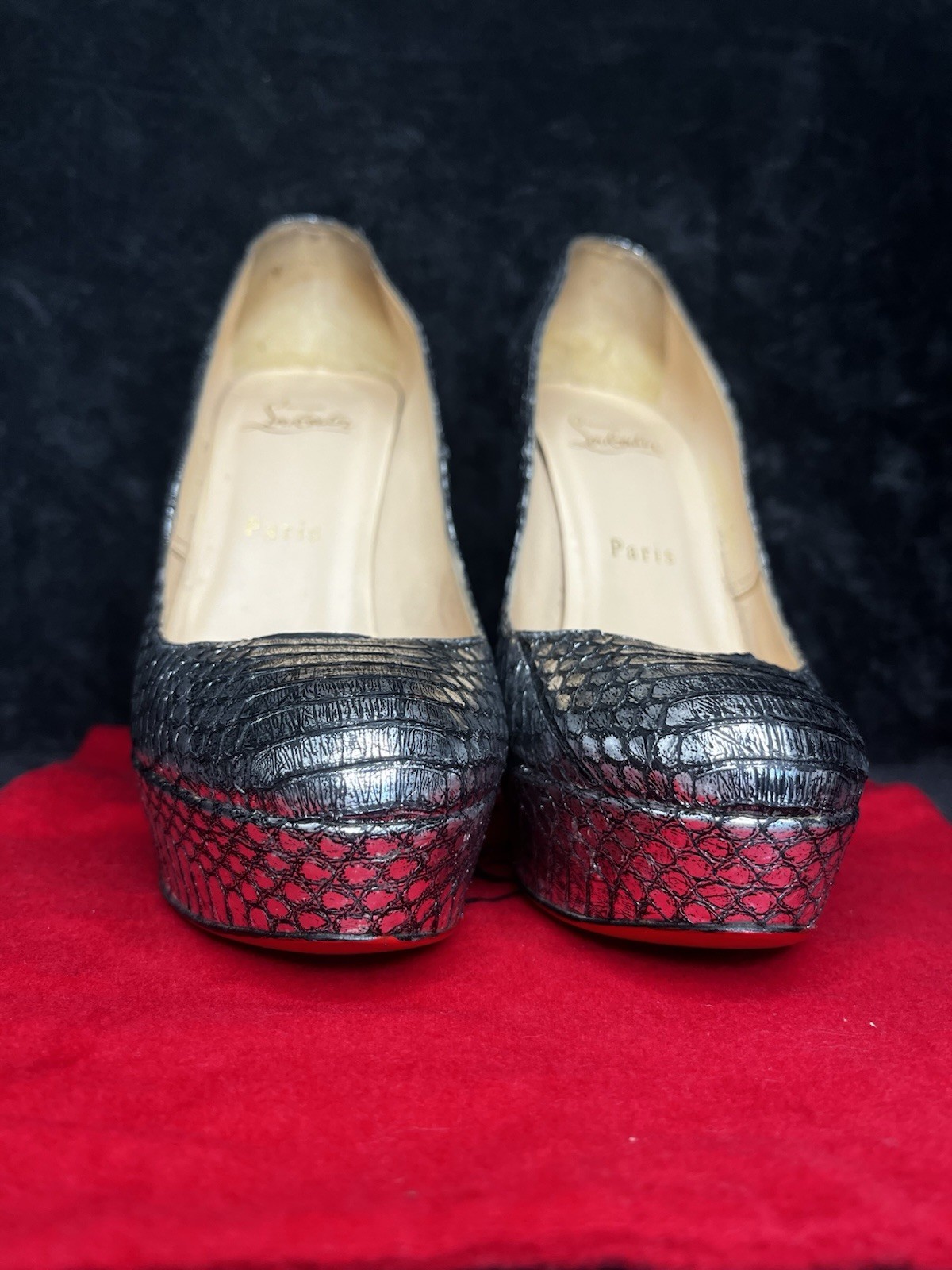 Christian Louboutin Python Silver Platform Pumps … - image 7