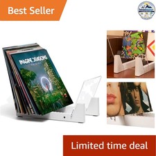 Vinyl Record Storage Unit Solid Wood 50 Album Capacity White Acrylic Holder