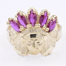 Solid 10K Gold Women's Native American Indian Ring Yellow Gold