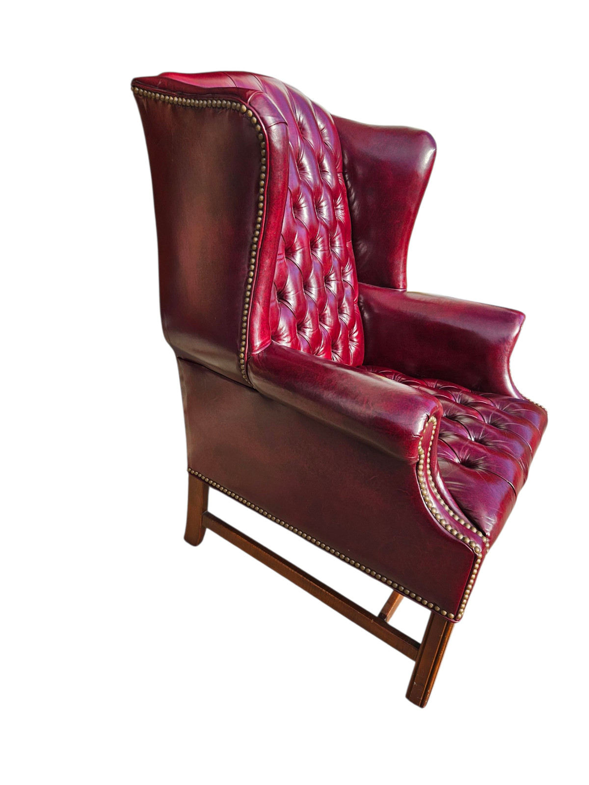 Ethan Allen Georgian Court Leather Wing Chair Vintage Chesterfield Oxblood