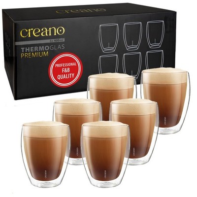 Creano Double-Walled Drinking Glasses Set of 6, 12.5oz/400ml, Dishwasher Safe