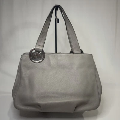 Michael Kors Fulton LG Shoulder Bag Gray Pebbled Leather Tote Handbag Silver MK - Photo 1/4