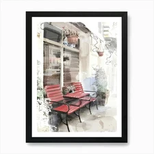 Watercolor Of A Cafe Art Print Framed Wall Art Poster Canvas Print Picture