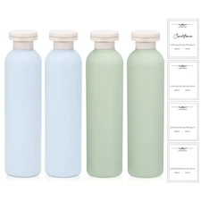 8.8 oz Plastic Travel Shampoo Bottles, Refillable, Flip Cap, Blue, Green, Pack