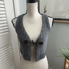 Vintage Moda International Sweater Vest Womens Small Gray Cropped Toggle Grunge