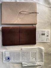TRAVELER'S COMPANY Brown Leather Notebook Regular Size w/ Refill & Cotton Case