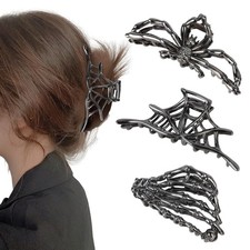 ACO-UINT 3 Pcs Skull Hands Metal Hair Clips Black 1 Count Pack of 3 ,