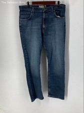 Wrangler Mens Blue Denim Medium Wash Regular Fit Straight Jeans Size 36x30
