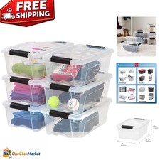 Organize with Clear 13 QT Nestable Storage Bins - 6 Pack Durable Versatile Kit
