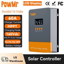 60A MPPT Solar Charger Controller 12V/24V/36V/48V Battery PV Regulator 2880W USB