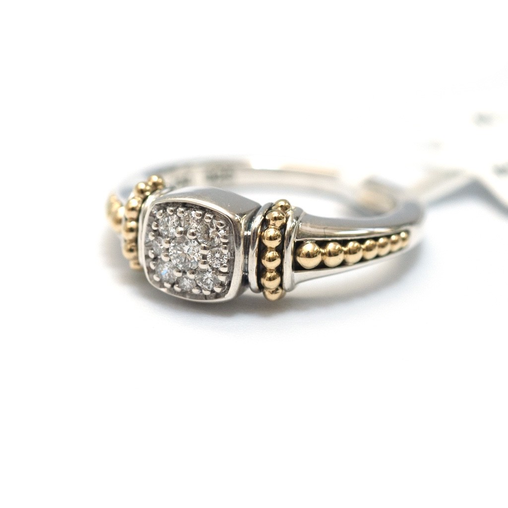 LAGOS Sterling Silver 18K Gold Rittenhouse Diamond Pave 7x7 Ring 6 New Authentic