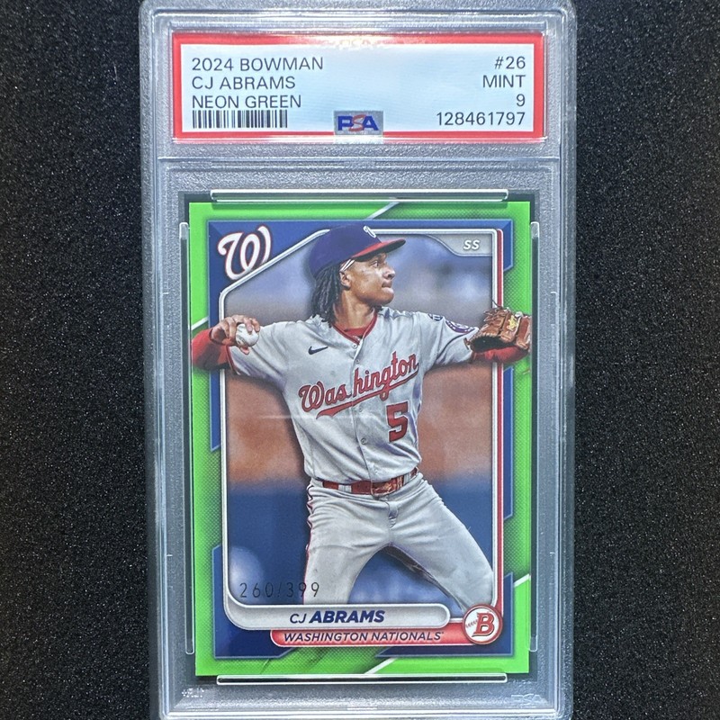 2024 Bowman CJ Abrams Neon Green Border Parallel /399 #26 PSA 9 MINT Nationals