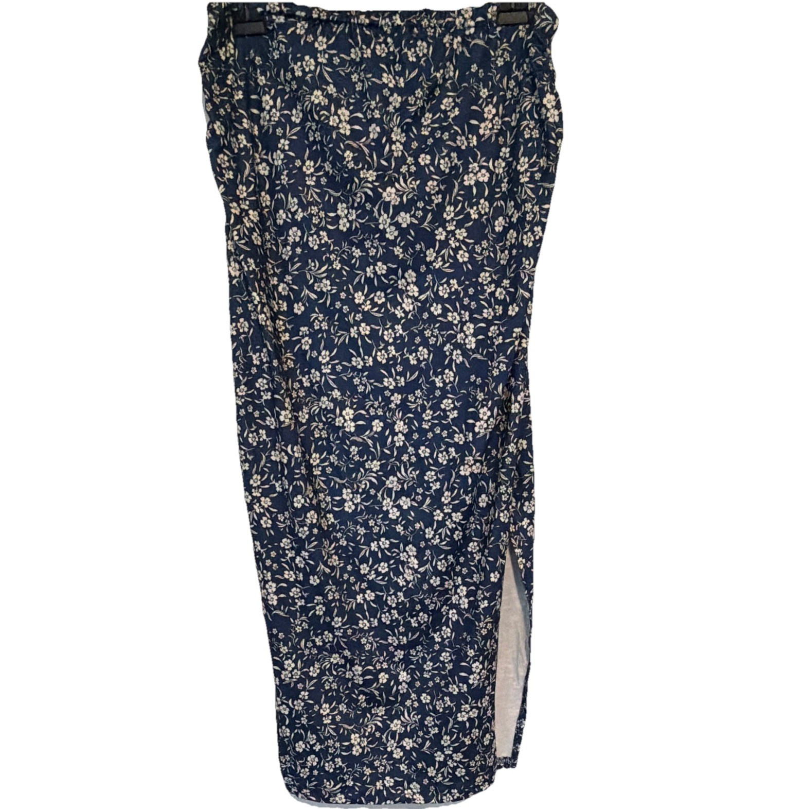 Old Navy Blue Ditsy Floral Maxi Skirt Elastic Waist Side Slit Boho Summer Skirt