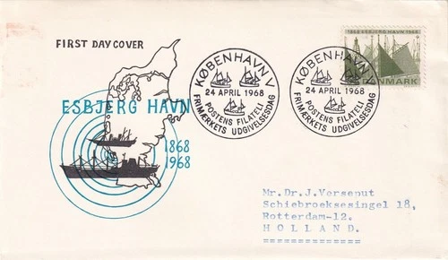SA25d Denmark 1968 The 100th Anniversary of Esbjerg Harbour, FDC