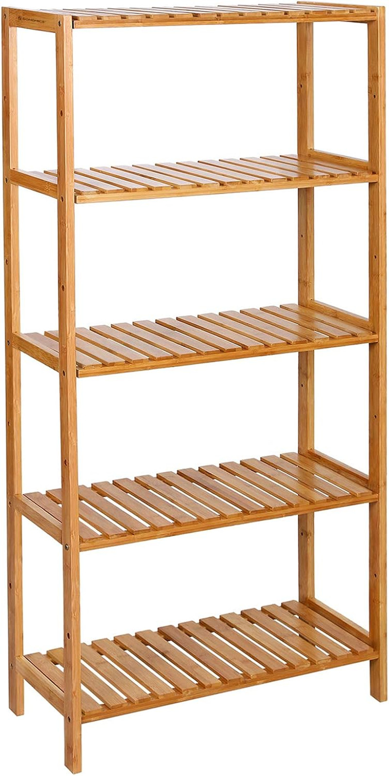 SONGMICS BCB35Y Bathroom Kitchen Storage Bamboo 5 Shelves Adjustable Floor Heigh