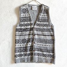 Jamieson's Fair Isle Knit Vest Gray Women's M Pure New Wool