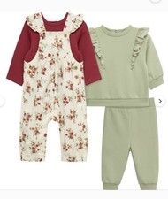 Little Me 4-Piece Baby Girl Overall Set Soft Cotton, Size 12 Months