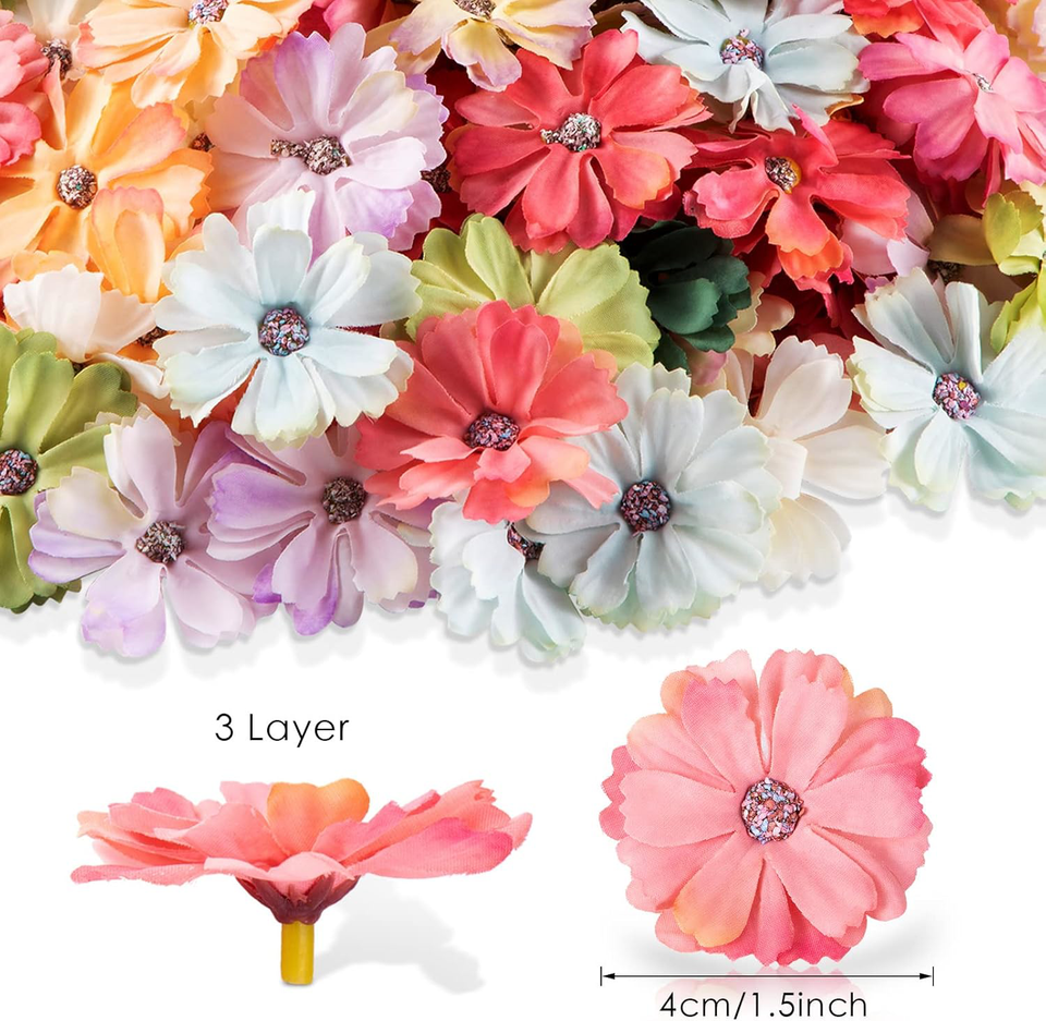 Xinnun 120 pcs Faux Flowers Heads for Crafts Artificial Small Silk