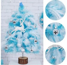 Blue Mini Christmas Tree w/Feather Ornament Cedar Home Office Decor Decoration