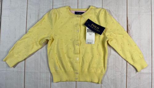 NWT Polo Ralph Lauren Girls Jacket Yellow 6X Knit-Heart Cotton Cardigan - Afbeelding 1 van 4