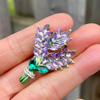 Lavender Rhinestone Brooch Lavender Brooch Purple Lilac Flower Brooch Spring Pin