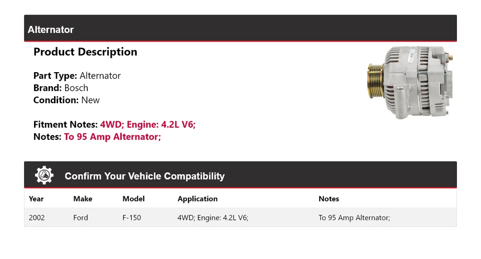 Alternador Bosch para Ford F-150 2002 4,2 L V6 4x4 (nuevo) Foto 2 de 4