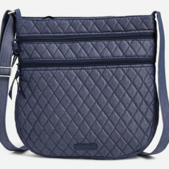 NEW Vera Bradley Denim Moonlight Navy TRIO TRIPLE ZIP Hipster Crossbody