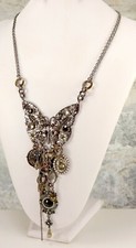 Vintage Hand Crafted Glitter Butterfly Necklace Made with Repurposed Parts