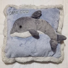 Cape Cod Dolphin 3D Animal Plush Blue 11" Pillow MA Travel Souvenir Wishpets