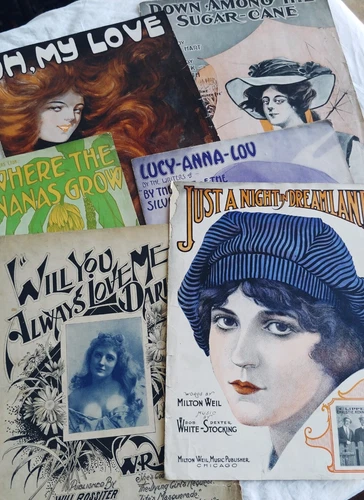 Lot of 8 Vintage 1800s 1900s Piano Sheet Music; Gibson Girl