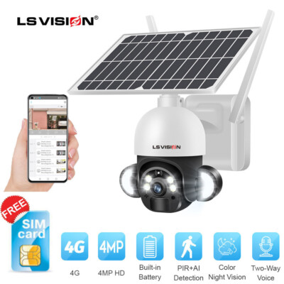 4G LTE Cellular Solar Security Camera Wireless Outdoor Home PTZ 4MP w/ Sim Card