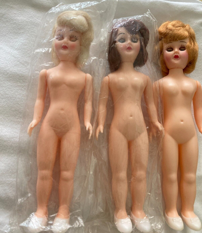 3 Vintage  Plastic Sleepy Eyes 7” Dolls  Blonde Brown Red Hair Hong Kong